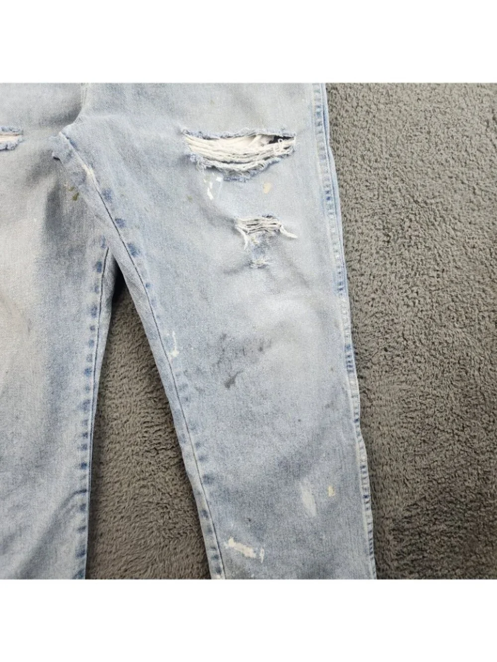 Men's Relaxed Fit Straight Leg Blue Jeans 36x30 Distressed Wrangler Workwear - Picture 7 of 11